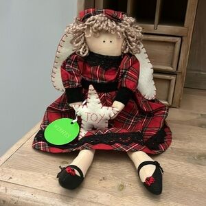 Christmas Angel Rag Doll JOY Wings Plaid 15”